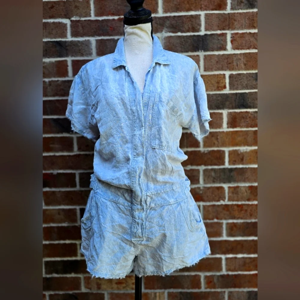 Young Fabulous & Broke Linen Blend Romper Cornflower Blue Size S